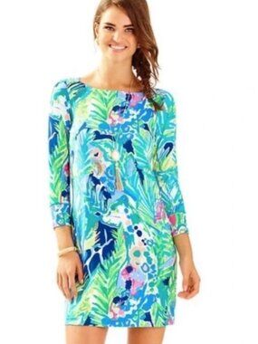 Lilly Pulitzer Sophie Boatneck Dress UPF 50+ Multi Purrfect Print Size XS